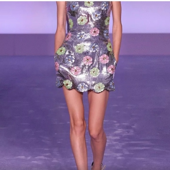 Brandon Maxwell Esme Sequin Strapless Dress with Floral Accents - Picture 5 of 8